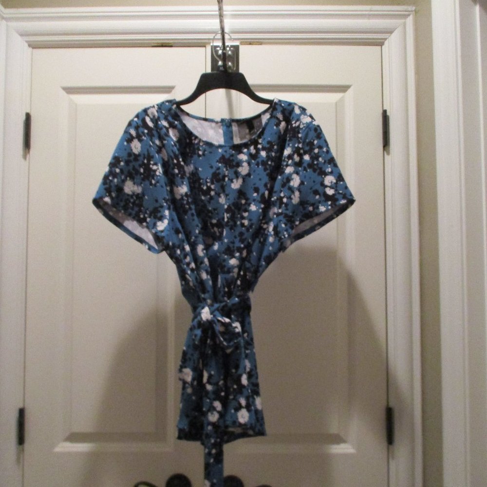 Lane Bryant - blue and black flowered blouse